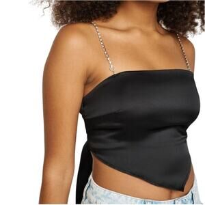 Garage Rhinestone-Strap Scarf Cami, Black Handkerchief Crop Top Size Small